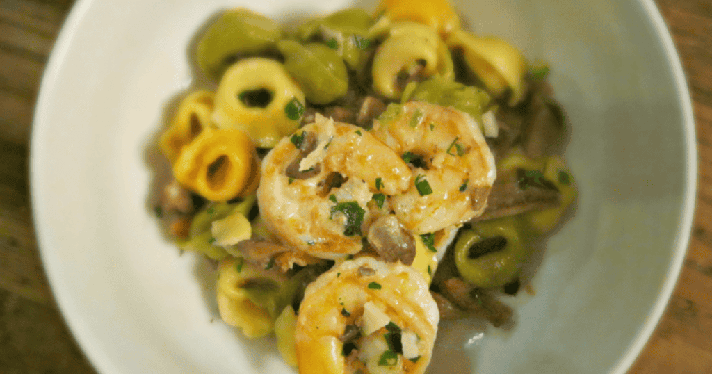 Shrimp and Bacon Parmesan Tortellini recipe for an easy weeknight dinner.