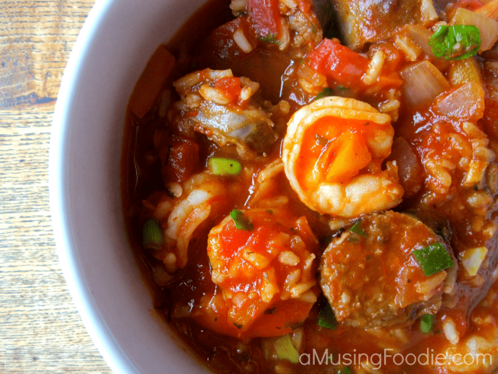 Delicious shrimp and sausage gumbo with fresh vegetables and rich, flavorful broth.