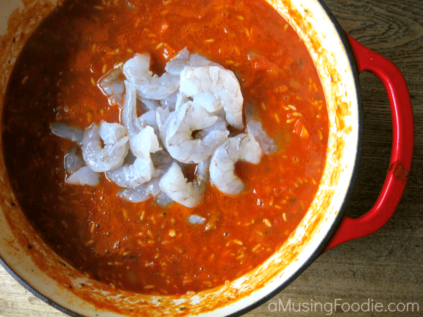 Delicious shrimp jambalaya simmered in a rich, savory red sauce.