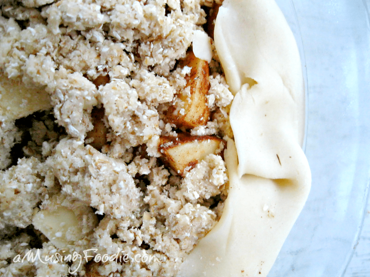 Homemade apple oat pie filling ready for baking, exuding warmth and comfort.