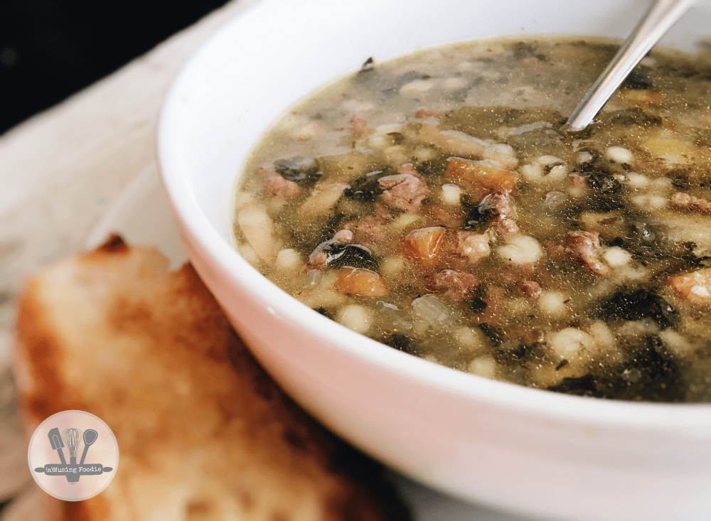 Warm beef vegetable soup with toasted bread for a comforting and nutritious meal.