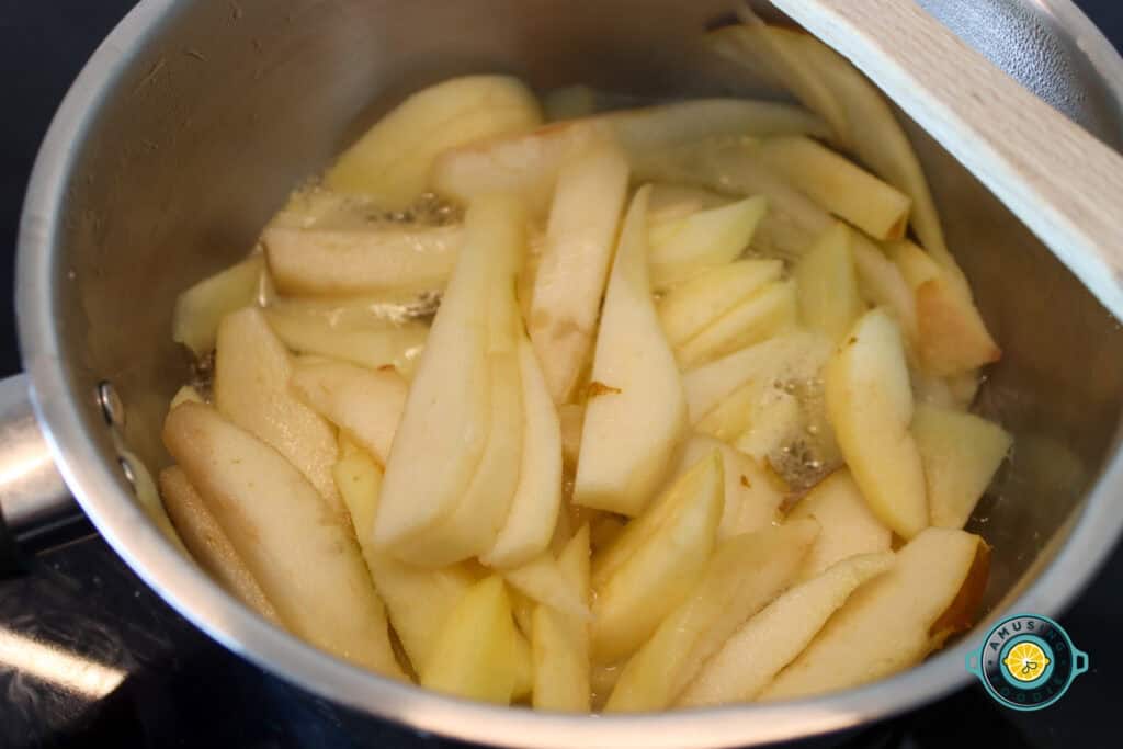 Sliced apples in a pan