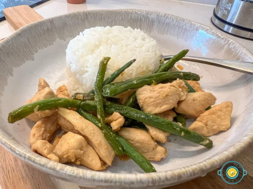 Wok Fried Green Beans & Chicken with rice