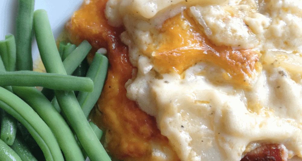 Cheesy Scalloped Potatoes with string beans