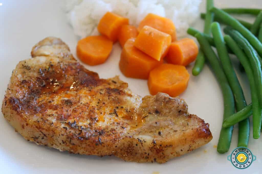 Grilled pork chop lunch plate