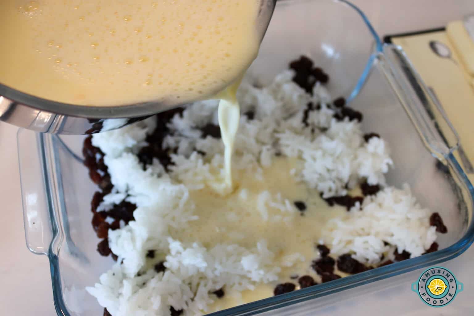 Mixing the Mixture on rice and raisins