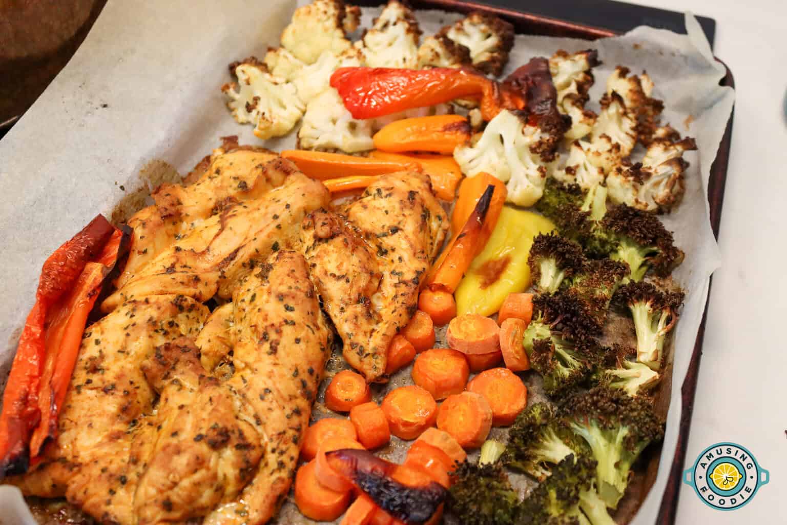 Chicken and veggies on sheet pan
