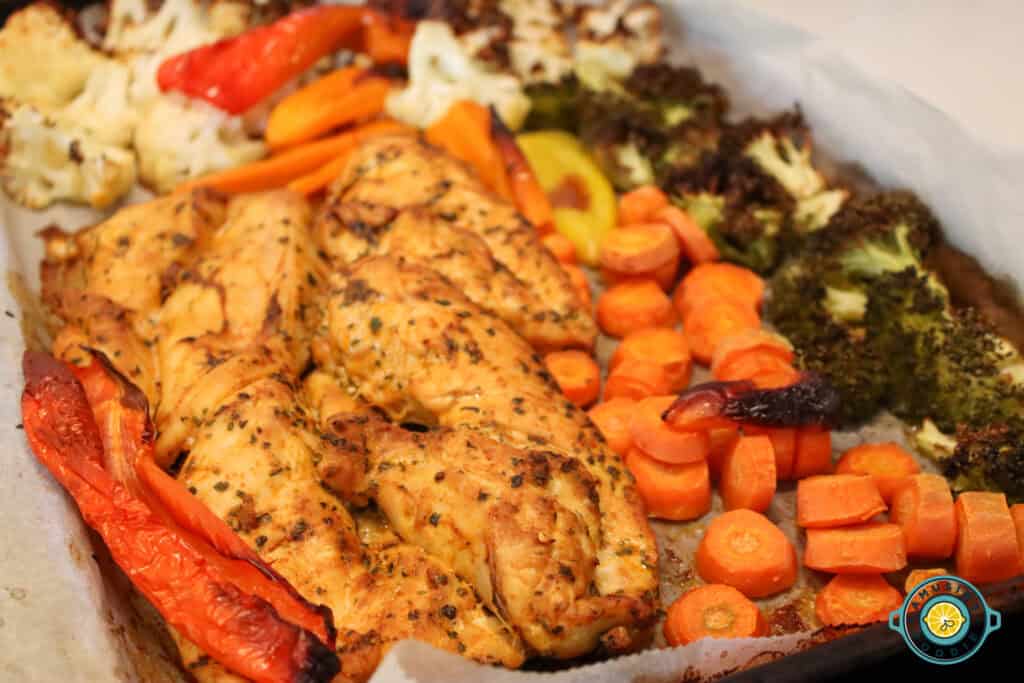 Chicken and veggies on sheet pan