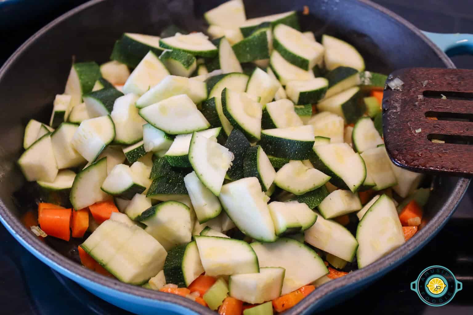 Chopped veggies in pot
