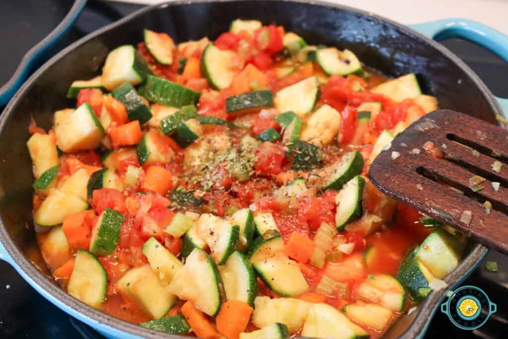 Simple Zucchini Tomato stew with garnish