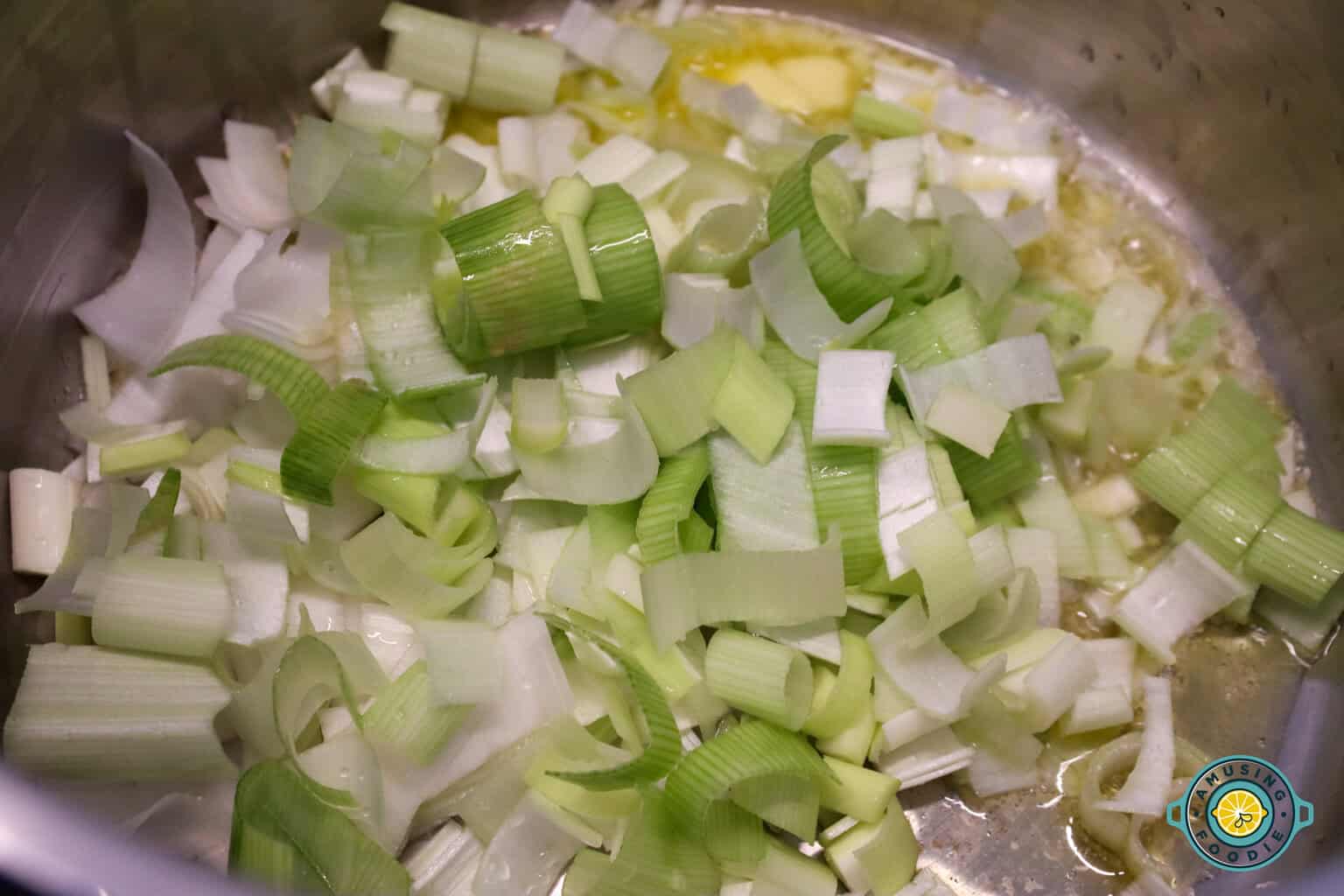 leek and butter in pot