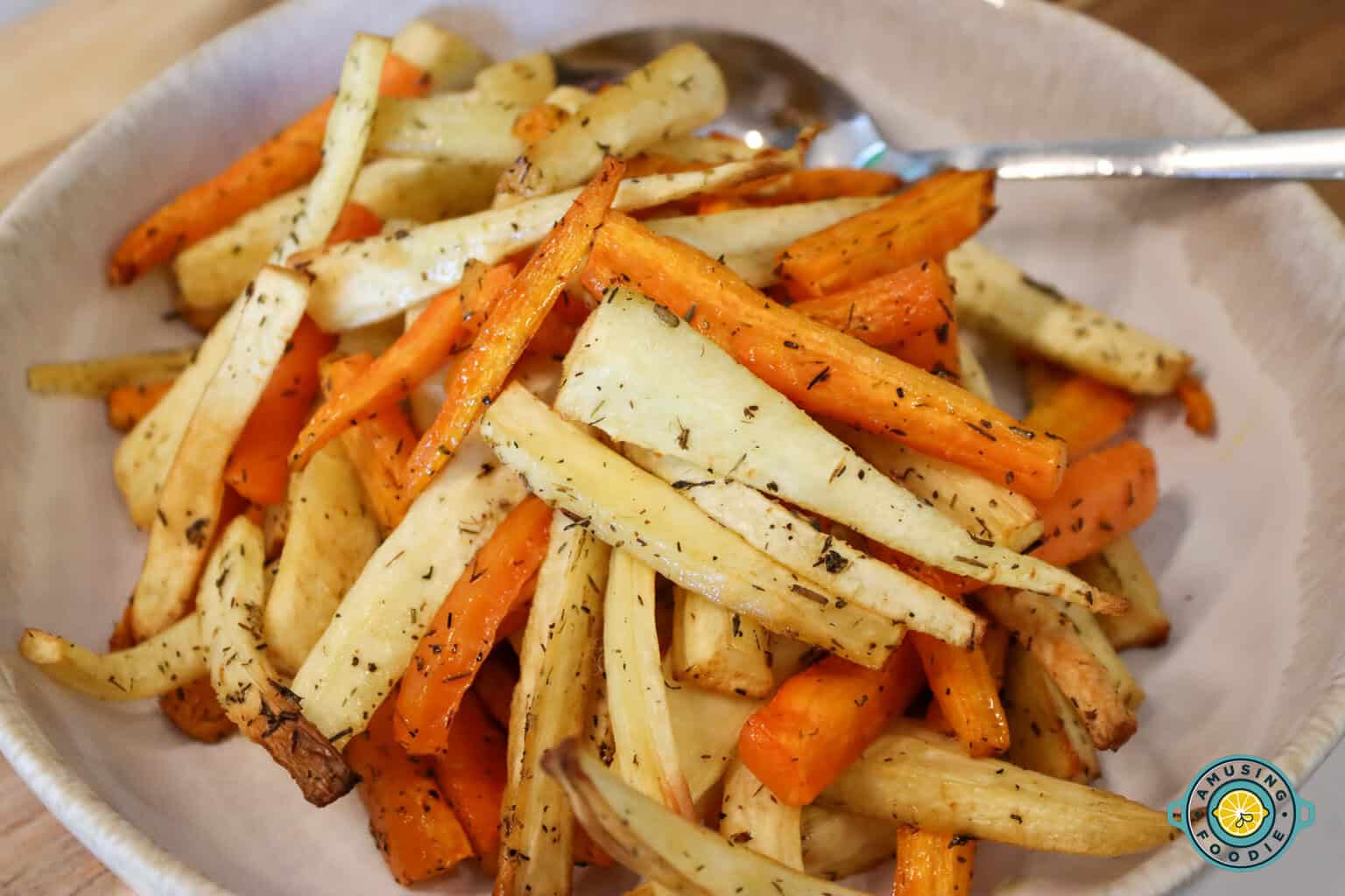 Roasted carrots and parsnips close up