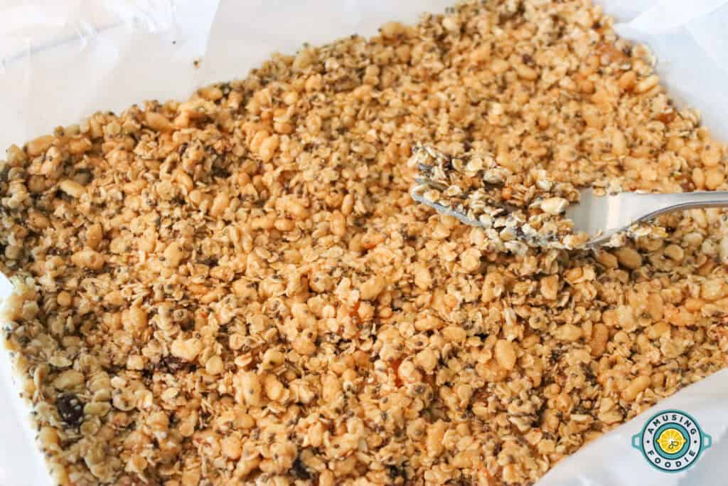 Nut-Free No-Bake Granola Bars with fork