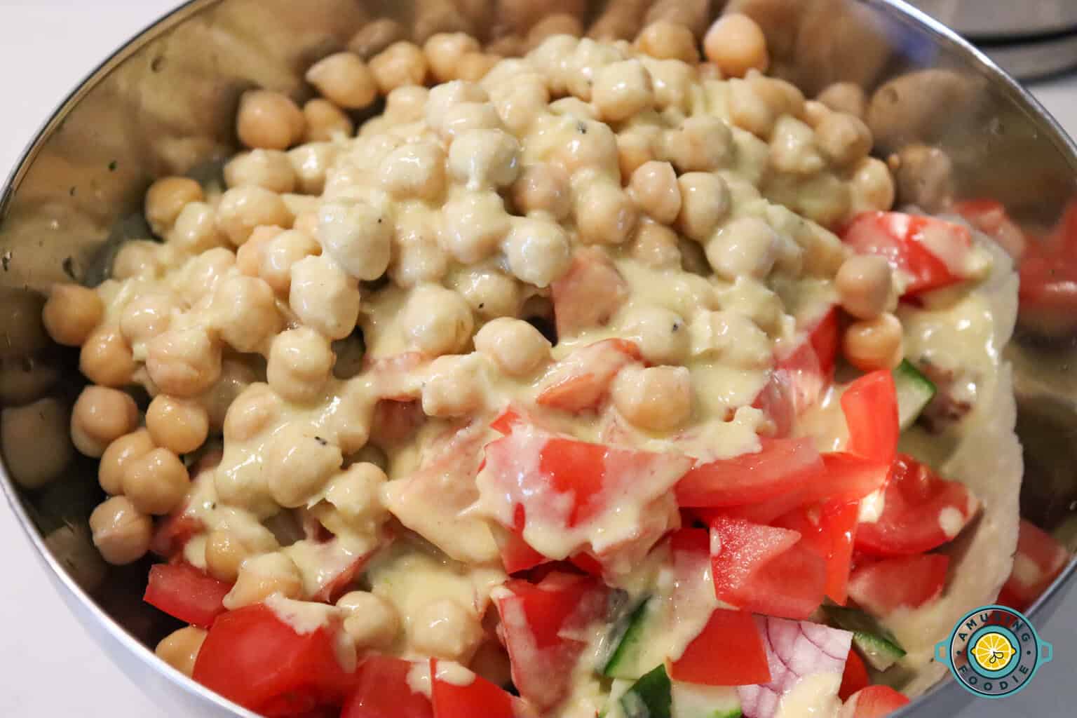 salad with creamy hummus dressing