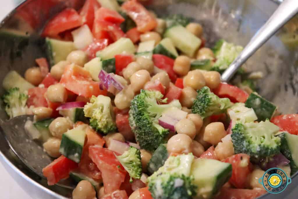 salad with creamy hummus dressing