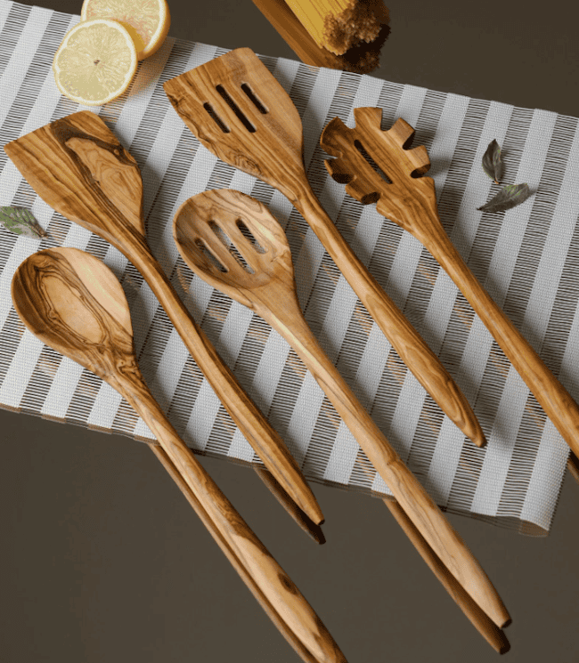 Handmade olive wood serving spoons