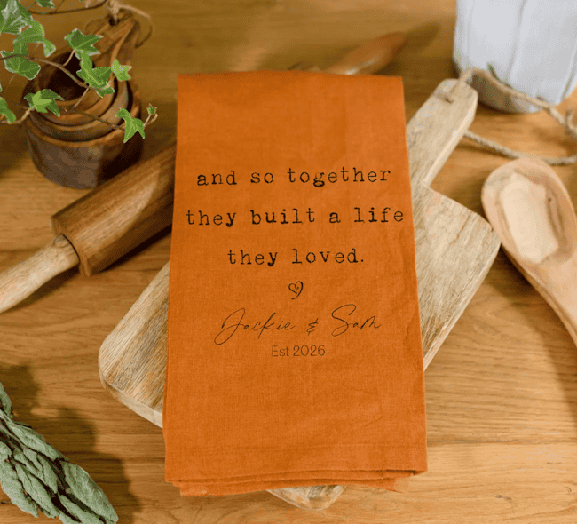 Personalized tea towels for a hostess gift