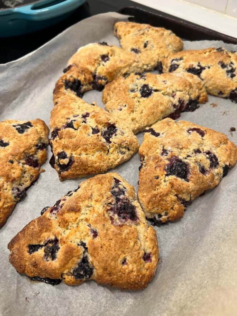 Cooked scones in a baking pan